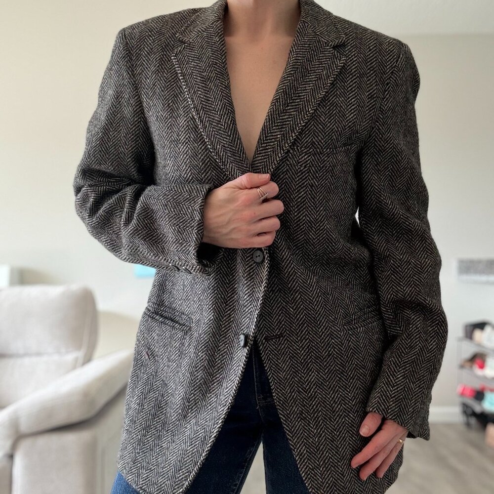 Vintage Men's Grey and Brown Jacket Blazer - Approx Size M